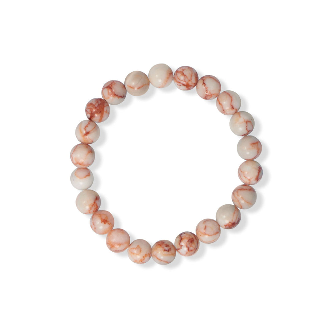 8mm red-veined jasper bead stretch bracelet.