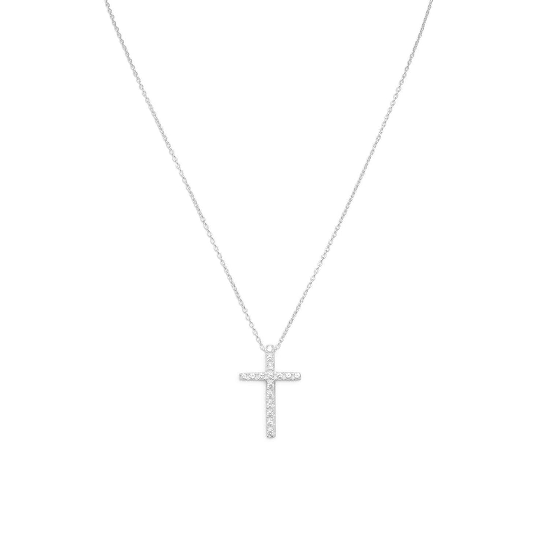 Introducing a sophisticated and stunning piece of jewelry that is perfect for your everyday ensemble - the 1mm wide chain with lobster clasp and 22 x 15mm Cubic Zirconia cross. Crafted from high-quality .925 Sterling Silver, this exquisite piece features 1.8mm Cubic Zirconias that add a touch of elegance and beauty to the overall design. The centerpiece of this chain is the Cubic Zirconia cross, which not only adds to the aesthetic appeal of the piece but also carries a deep spiritual significance.