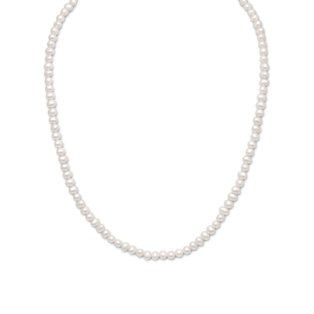 Our exquisite 15" + 2" extension 4mm white cultured freshwater pearl necklace. Crafted with .925 sterling silver and featuring a secure spring ring closure, this necklace exudes elegance and sophistication. It effortlessly complements our stunning pearl jewelry collection, making it the perfect gift for any loved one or bridal party. Elevate your style with this timeless piece that embodies grace and beauty.