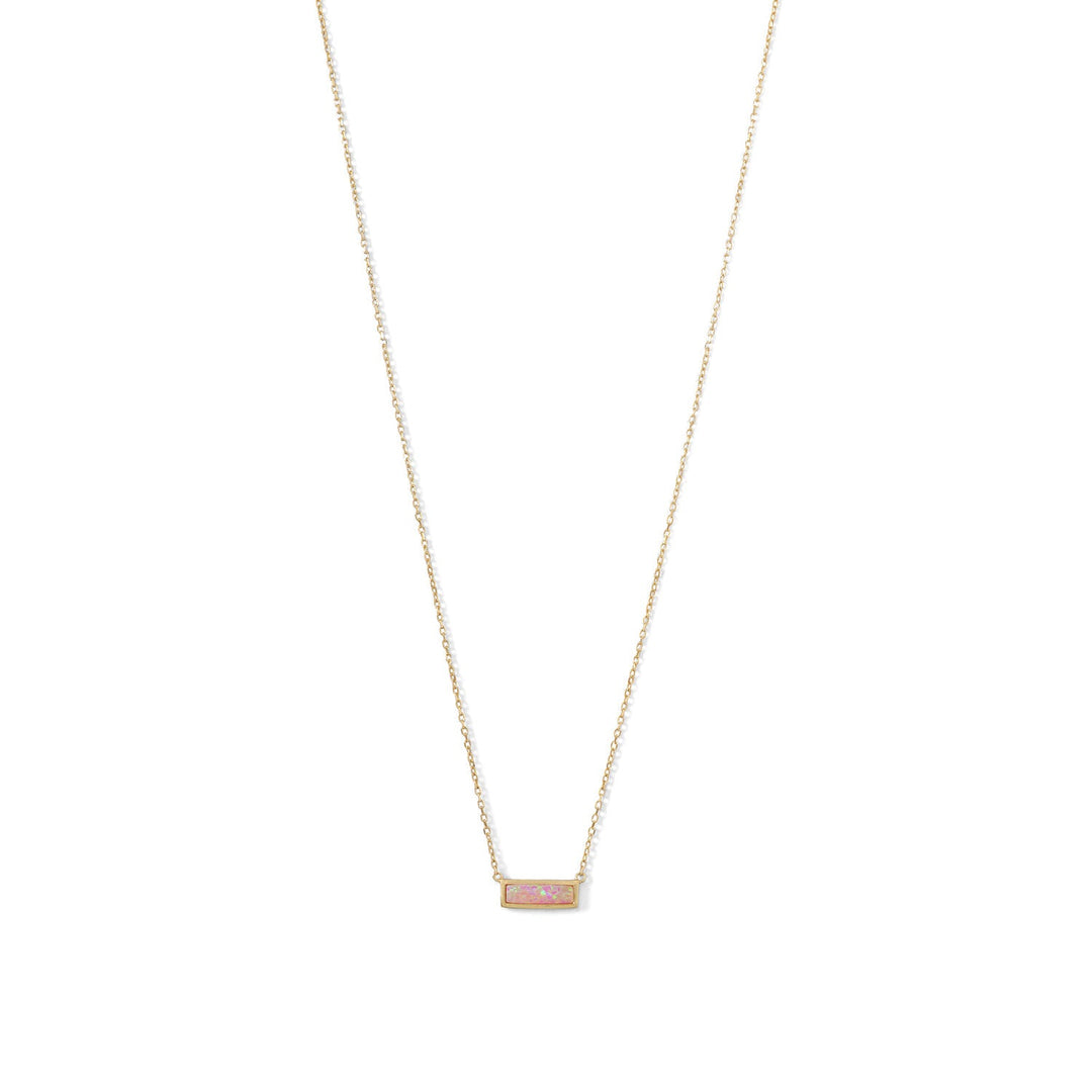 Elevate your style with our luxurious Pretty in Pink necklace. Crafted from 14 karat gold plated sterling silver, it features a stunning synthetic pink opal bar. The lobster clasp closure ensures safety, while its elegant design pairs perfectly with our other pink themed jewelry. Indulge in the beauty and value of gold plated chain, all while wearing .925 sterling silver.