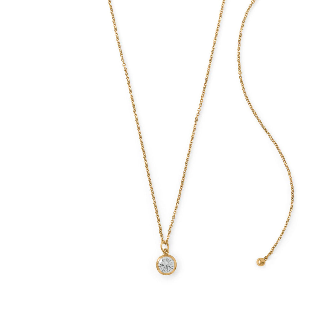 Dainty and delightful. Adjustable 14/20 gold-filled cable chain features a dazzling 6mm CZ drop. This necklace is adjustable up to 22", features a spring ring closure and is finished with 3mm slide bead. 14/20 Gold Filled