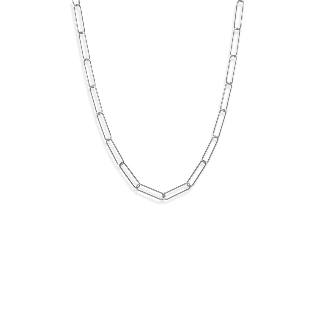 Introducing our versatile necklace! Wear it as a regular chain, lariat, or bracelet. Made of rhodium plated sterling silver, it's trendy and durable. Perfectly pairs with our other paperclip link jewelry. Made in Italy.