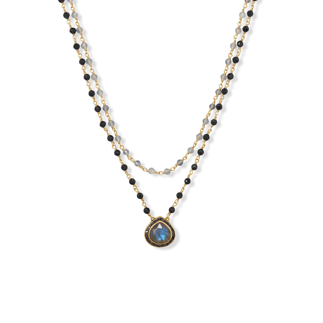 Make a statement with our exquisite double strand necklace, featuring stunning labradorite and black onyx beads.