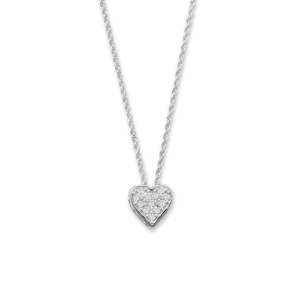 Introducing our stunning 16" + 2" sterling silver necklace, a true embodiment of elegance and sophistication. This exquisite piece of jewelry features a pave cubic zirconia heart pendant, measuring 10.2mm x 10.2mm, adorned with 1.7mm CZs that sparkle and shine with every movement. The intricate cutout "mom" on the sides of the heart adds a touch of sentimentality, making it the perfect gift for any mother.