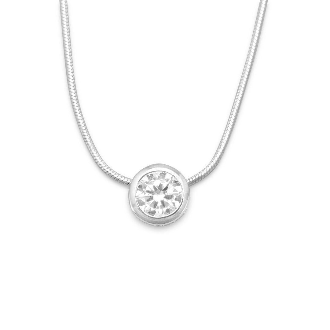 Indulge in the opulence of our 1mm snake chain, adorned with a breathtaking 7mm bezel set cubic zirconia. Crafted from .925 sterling silver, this piece exudes luxury and pairs perfectly with our other stunning cubic zirconia and sterling silver jewelry. A truly fabulous gift for your beloved.