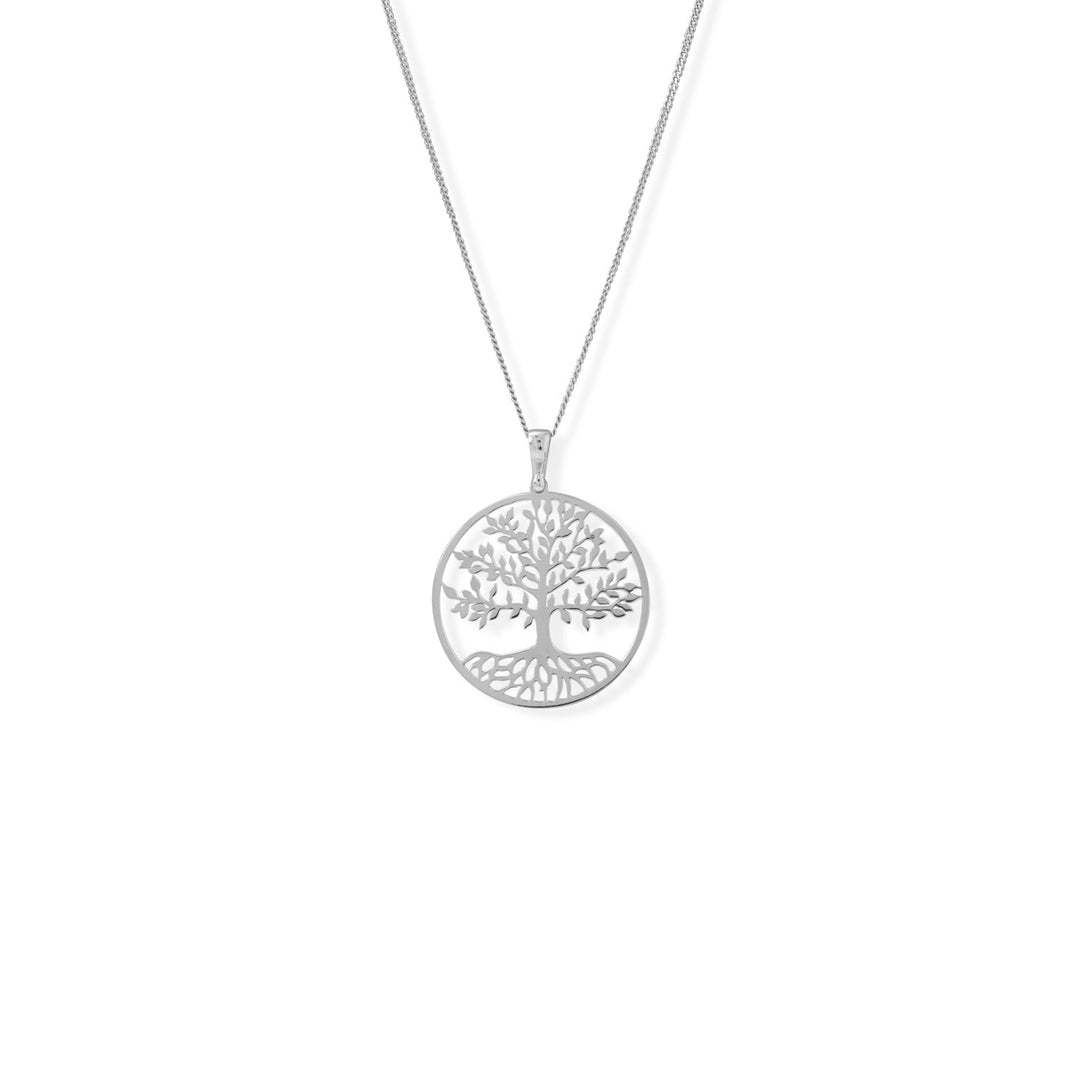 Indulge in the opulence of our Rhodium plated sterling silver necklace, featuring a stunning 35mm tree of life pendant. Handcrafted in Italy with .925 Sterling Silver, this masterpiece exudes sophistication and grace. The perfect accessory to embody growth and renewal, complete with a lobster clasp closure.