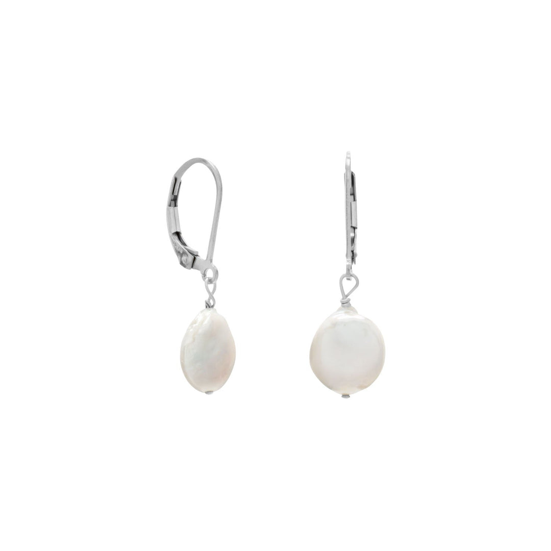 Featuring approximately 12mm coin shaped cultured freshwater pearls. These pearls are renowned for their lustrous shine and smooth texture, making them a timeless addition to any jewelry collection. The earrings boast a hanging length of 32mm, providing a subtle yet striking accent to any outfit. 