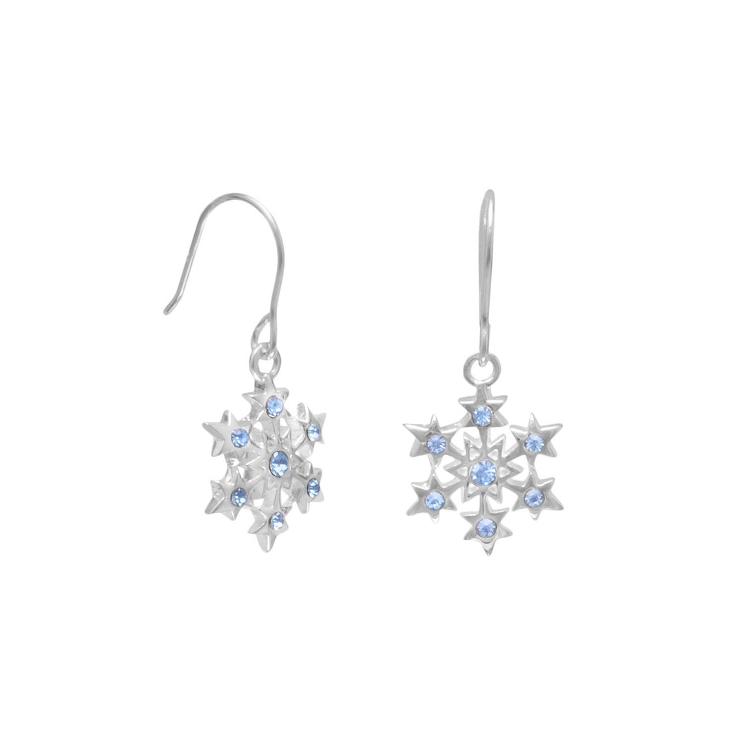 These earrings feature stunning 11mm snowflakes adorned with six 1.4mm crystals and One 2mm aqua blue crystal, adding a touch of elegance and sophistication to your look. Crafted from .925 sterling silver, these earrings are not only durable but also hypoallergenic, making them suitable for those with sensitive skin. The hanging length of these earrings is 25.5mm, providing a comfortable fit for all-day wear.