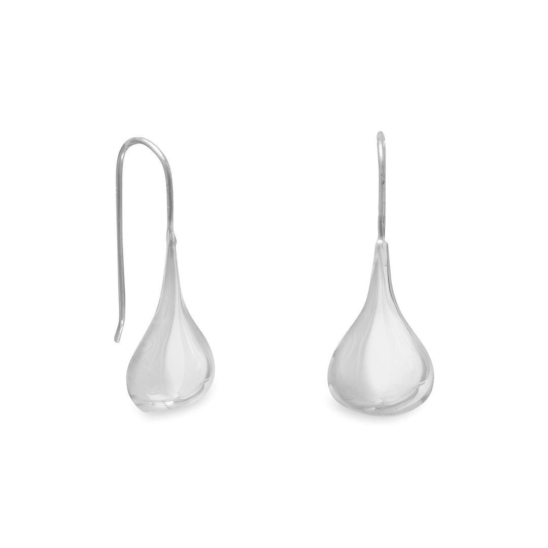 Polished sterling silver raindrop earrings are 12mm wide, with a hanging length of approximately 34mm.  .925 Sterling Silver