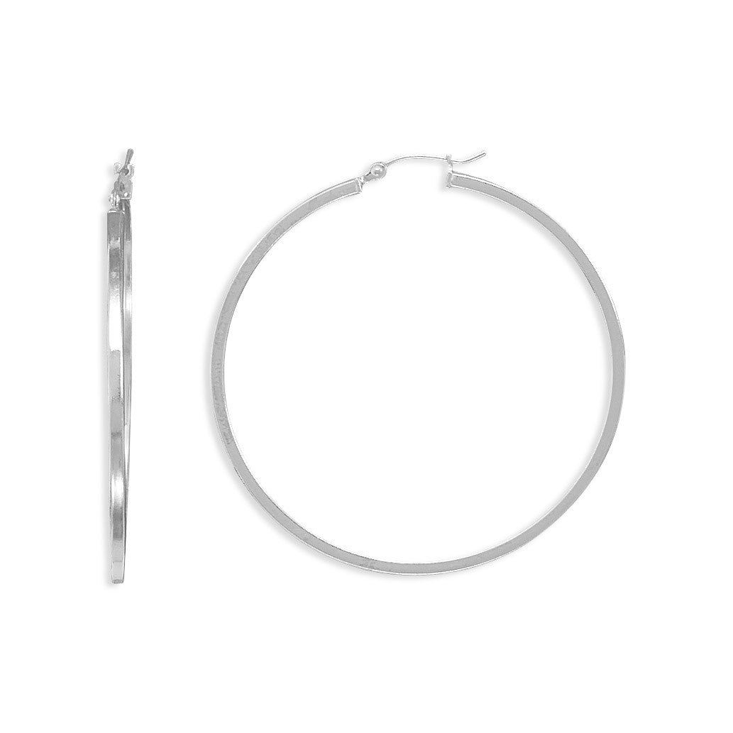 Introducing our exquisite 2mm x 50mm square tube hoop earrings, crafted from premium .925 sterling silver. The square edge of these earrings is a highly sought-after design in contemporary fashion, making them a must-have addition to any jewelry collection. Our hoop earrings feature a safety and secure click mechanism, ensuring that they stay in place throughout the day. The larger size of these earrings makes for a bold statement, perfect for those who want to make a lasting impression.