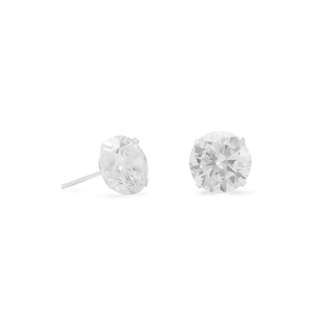 Polished 9mm Cubic Zirconia sterling silver stud earrings..925 Sterling SilverThese earrings pair perfectly with our other stunning sterling silver cubic zirconia jewelry collection.