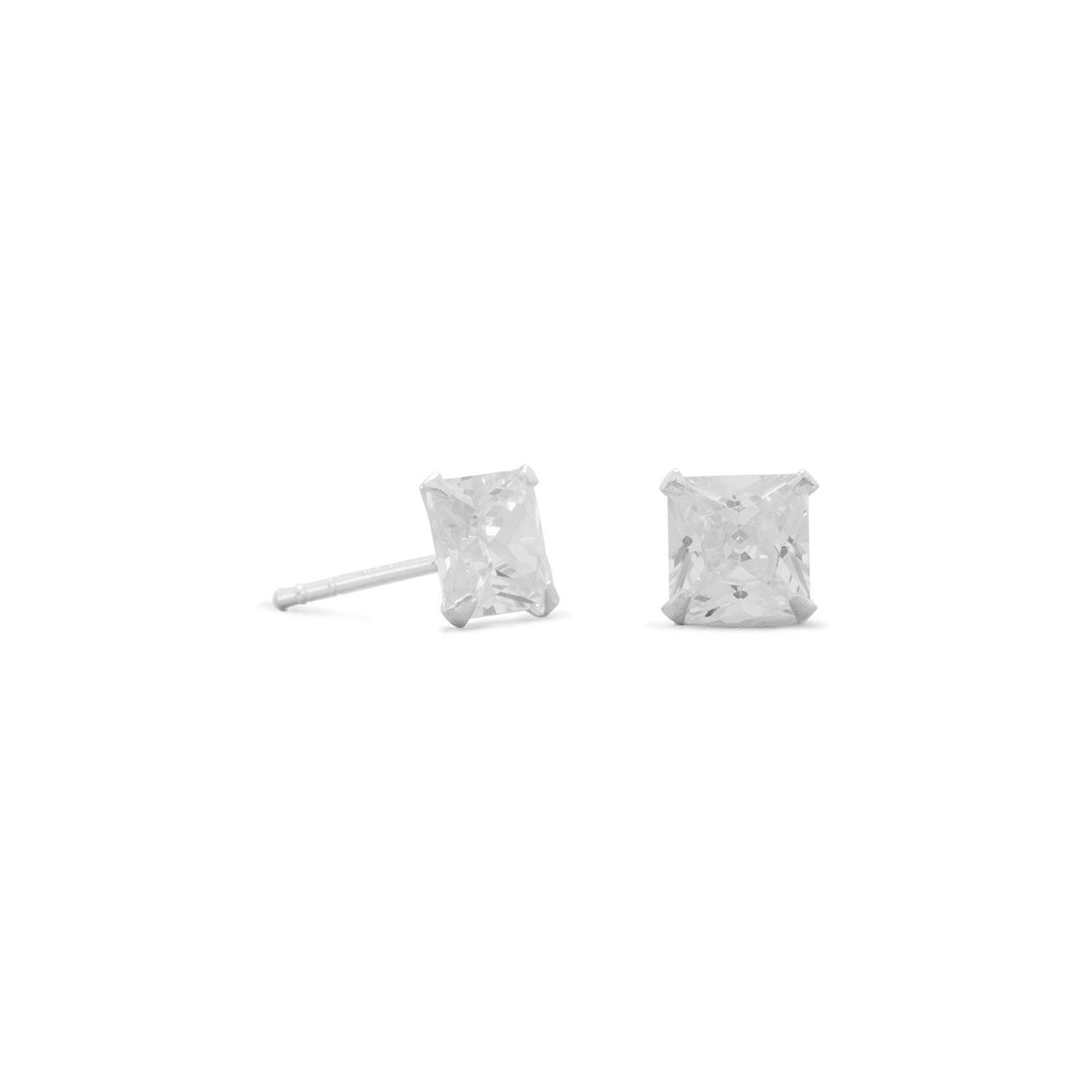 6mm clear CZ square stud earrings. .925 Sterling Silver These earrings pair perfectly with our other stunning sterling silver cubic zirconia jewelry collection.