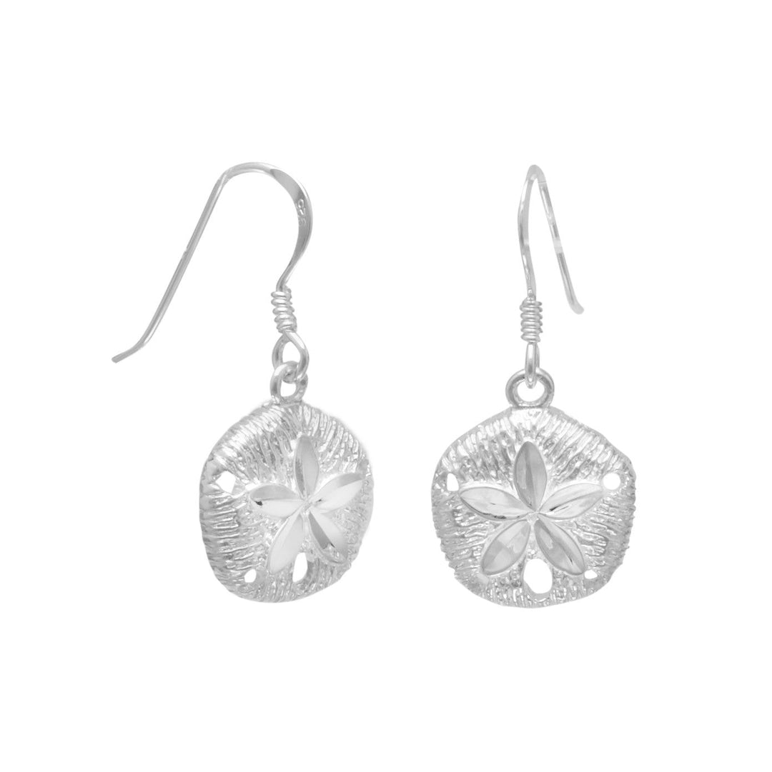 Introducing our exquisite Diamond Cut Sterling Silver Sand Dollar French Wire Earrings, a stunning addition to any jewelry collection. Crafted from high-quality .925 Sterling Silver, these earrings feature a beautifully detailed sand dollar design, measuring 18.5mm x 15mm, with a hanging length of 27mm. The sand dollar holds great significance, symbolizing peace, strength, and resilience.