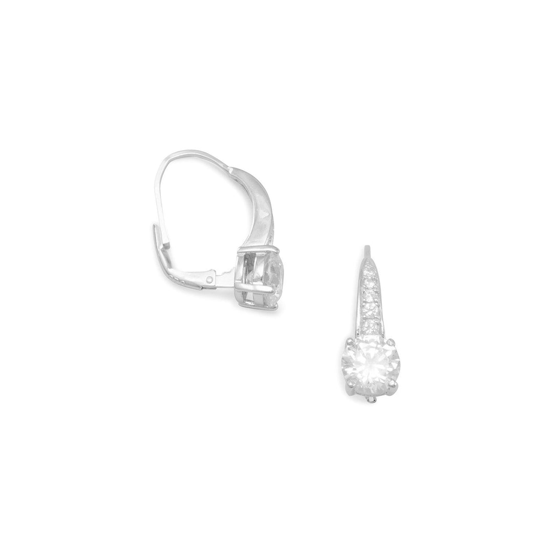 Our Rhodium Plated Sterling Silver Lever Back Earrings with Graduated Clear CZs are a must-have for anyone who values quality and style.The earrings feature a sleek and sophisticated design, perfect for both work and evening wear. The clear cubic zirconia stones are graduated in size, with the largest CZ measuring 8mm in diameter.