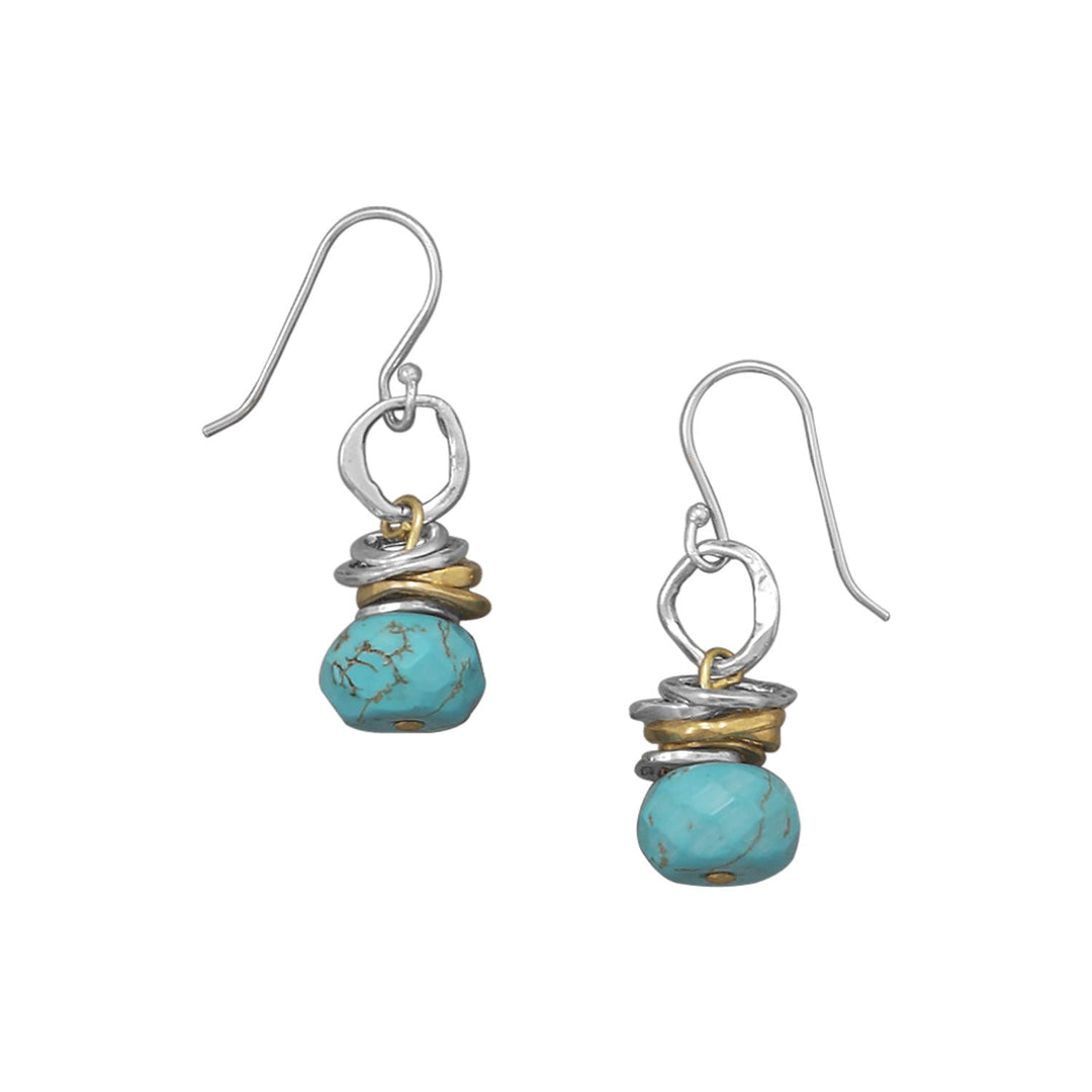 Indulge in elegance with our Sterling Silver French Wire Drop Earrings. Featuring a faceted reconstituted turquoise bead, sterling silver and brass rings, these durable and stunning earrings are perfect for any occasion. At 38mm, they're the perfect length to showcase their beauty. A must-have for any jewelry collection.