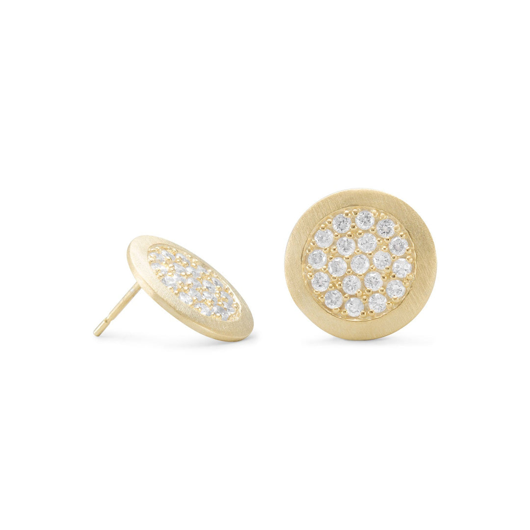 Introducing our exquisite 14 karat gold plated sterling silver and pave CZ post back earrings, a true testament to luxury and elegance. These earrings boast a remarkable value, thanks to the high-quality pave cubic zirconias that are encircled within the gold plating. Measuring approximately 13.5mm, these earrings feature CZs that are approximately 1.5mm in size, adding a touch of sparkle and glamour to any outfit.
