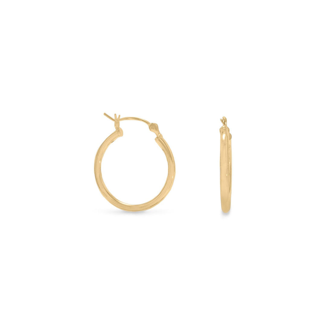 2mm x 20mm 14 karat gold plated sterling silver hoop earrings.<br>.925 Sterling Silver