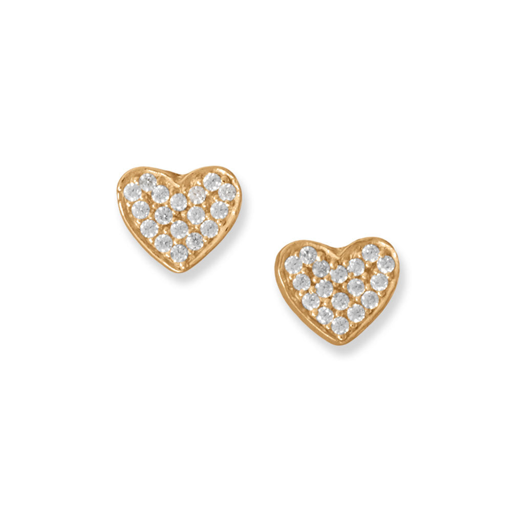 14 Karat Gold Pave Cubic Zirconia Heart Stud Earrings