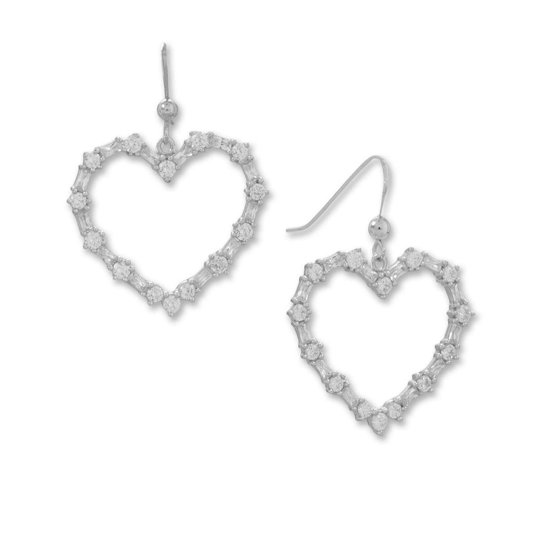 Sterling Silver Cubic Zirconia Heart Outline Earrings