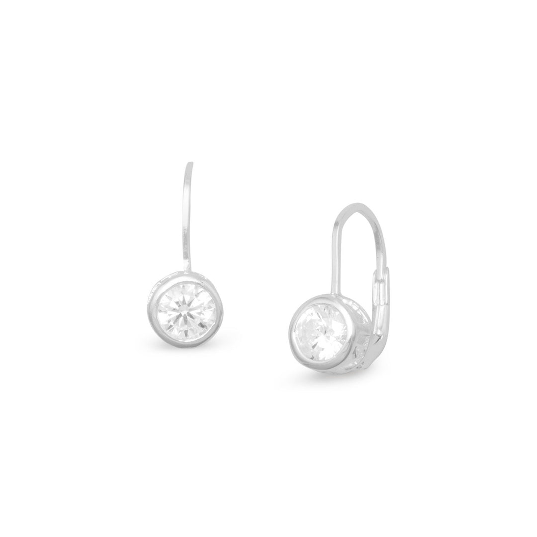 6mm bezel set Cubic Zirconia sterling silver lever back earrings. .925 Sterling Silver