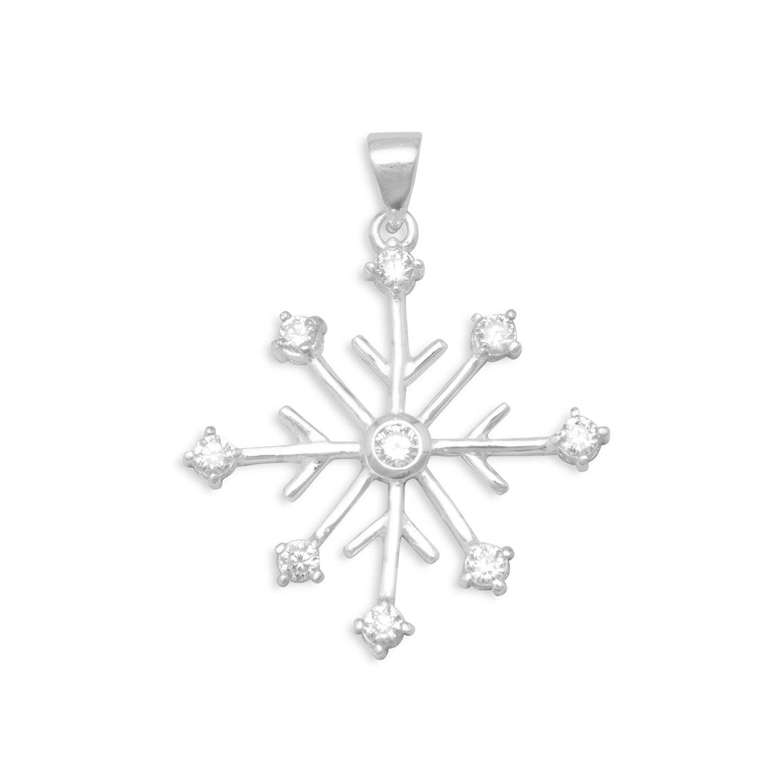 Crafted from .925 sterling silver, this charm measures 35mm Features eight-2.75 mm clear cubic zirconias and one 5mm clear cubic zirconia, creating a shimmering effect that is both elegant and eye-catching.