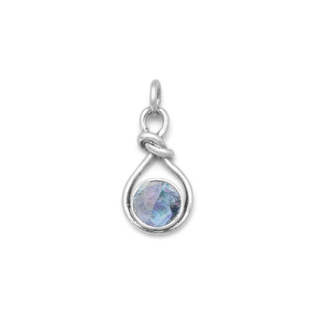 Roman Glass Knot Style Pendant- Sterling silver knot design pendant with 8mm Ancient Roman Glass. .925 Sterling Silver