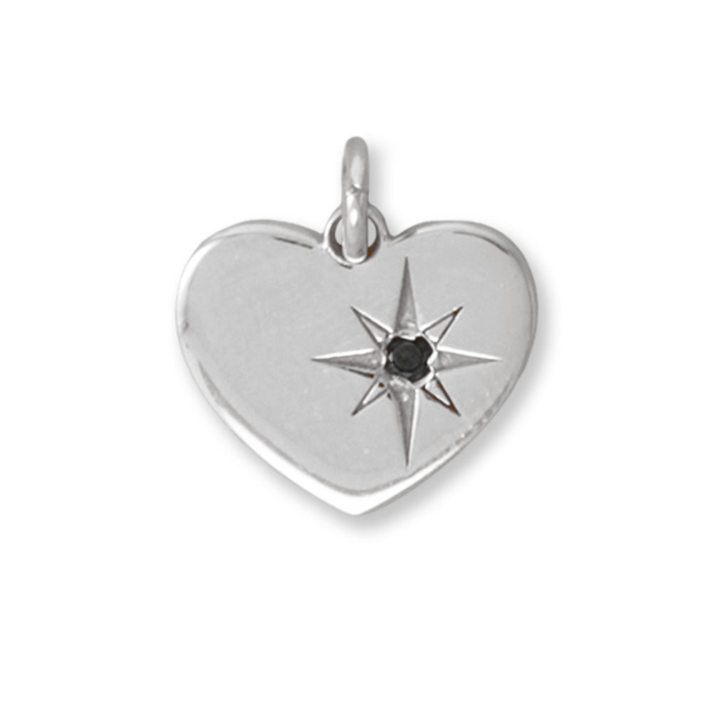 Our Sterling Silver Heart Pendant with Starburst Design and Black Diamond Accent Detail is a true gem. Crafted from .925 sterling silver. The black diamond accent detail adds a touch of elegance and sophistication to the overall design, making it a valuable addition to any jewelry collection. Measuring 11.3mm x 9.8mm, the heart-shaped pendant is the perfect size to catch the attention of onlookers and make a statement.