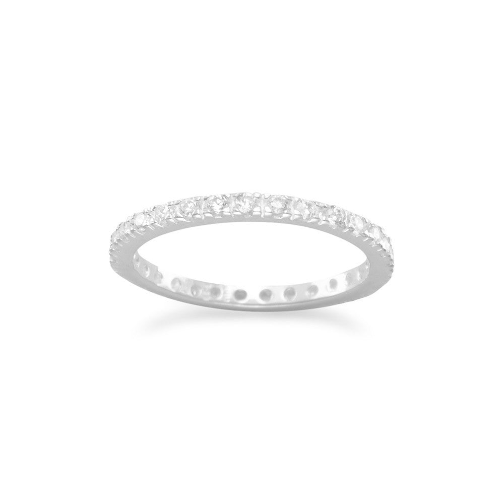 Indulge in the timeless elegance of our BLING BLING Clear 2mm Cubic Zirconia eternity band ring. Symbolizing eternal love, this exquisite piece boasts .925 Sterling Silver and dazzling cubic zirconias. Available in sizes 4-11, it complements our stunning collection of sterling jewelry.