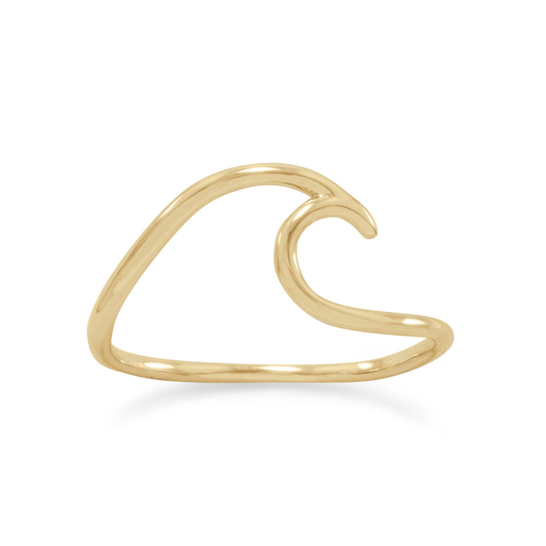 Ride the Golden Wave! Experience the beauty of the beach all year round with our 14 karat gold plated Sterling Silver Wave Design Ring. Crafted with elegance and symbolism in mind, this delicate statement piece is perfect for any occasion. Available in whole sizes 5-9, this 14 karat gold plated Sterling Silver Wave Design Ring is a must-have for anyone who loves the beach and wants to keep a piece of it with them always. Embrace the journey and go with the flow with this must-have ring.