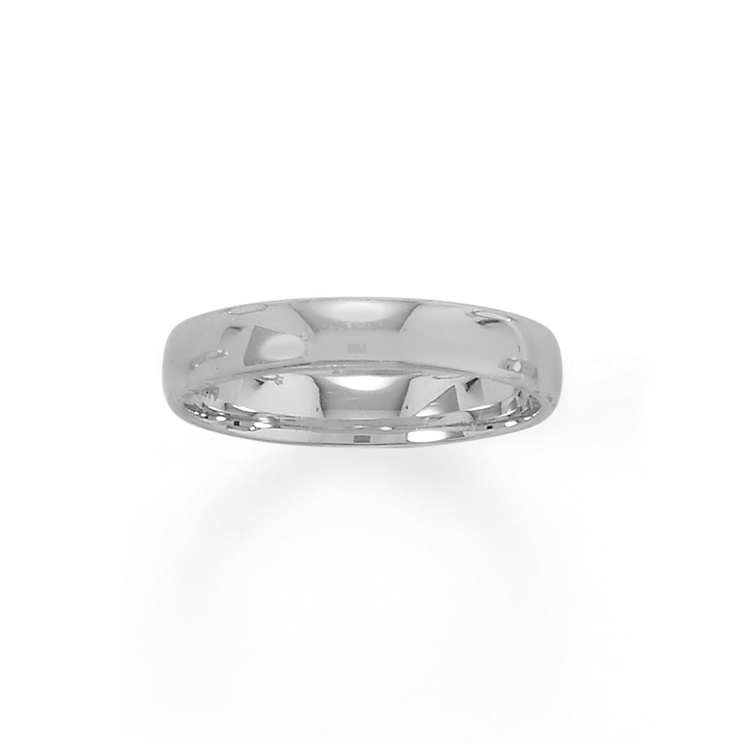 Indulge in the opulence of our Rhodium plated sterling silver 4mm band. This exquisite piece is crafted with precision and boasts a luxurious finish that exudes sophistication. Available in whole sizes 5-11, it is the perfect addition to any discerning fashion forward  collection. Elevate your style with this timeless treasure.