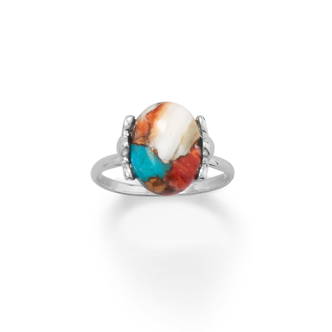 Elevate your style with our Simply Unique ring, a masterpiece of luxury craftsmanship. Crafted from .925 sterling silver, it features a compressed spiny oyster and turquoise stone in a pretty cutout setting. The oval stone measures 10mm x 14mm on a 2mm band. Available in whole sizes 6-9, stones will vary. Pair it with our turquoise and spiny oyster jewelry collection for a truly luxurious look. Experience the beauty and elegance of our Simply Unique ring, a true masterpiece of luxury jewelry design.