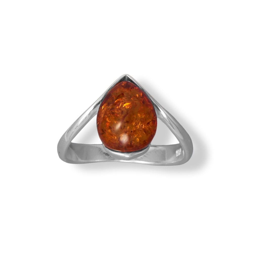 Introducing our exquisite "V" ring, crafted with utmost precision from polished sterling silver. Adorned with a captivating 11mm x 9mm genuine Baltic amber, it exudes elegance. Embrace the allure of Baltic Amber, sourced from Poland, and revel in its timeless beauty. Available in sizes 5-9, this ring is a perfect addition to our esteemed Baltic Amber and sterling jewelry collection.