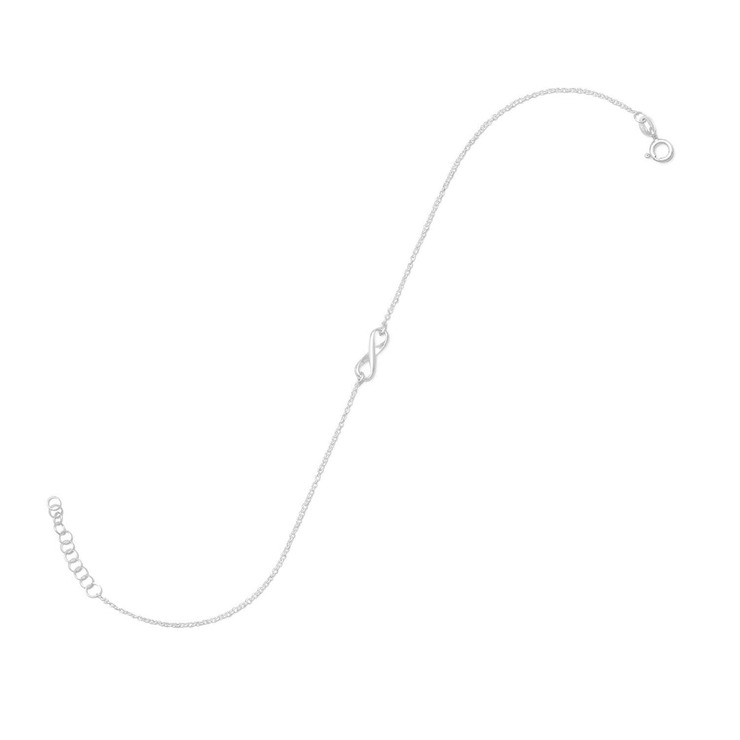 Introducing our exquisite 11" + 1" extension sterling silver anklet, adorned with a polished 5mm x 13mm infinity symbol. Crafted from premium .925 sterling silver, this anklet exudes elegance and sophistication.