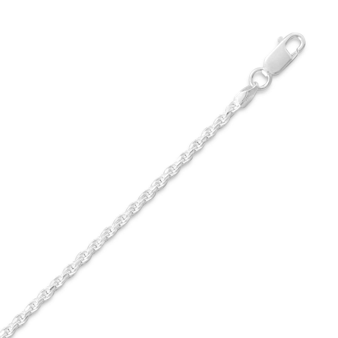 Introducing the Diamond Cut Rope Chain, a stunning piece of jewelry that exudes elegance and sophistication. This 2.2mm chain is crafted from .925 sterling silver, ensuring its durability and longevity. The chain is made in Italy, a country renowned for its exquisite craftsmanship and attention to detail.