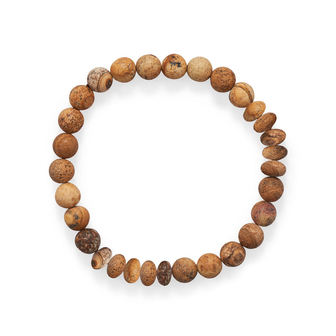 8" men's stretch bracelet features 8mm picture jasper.